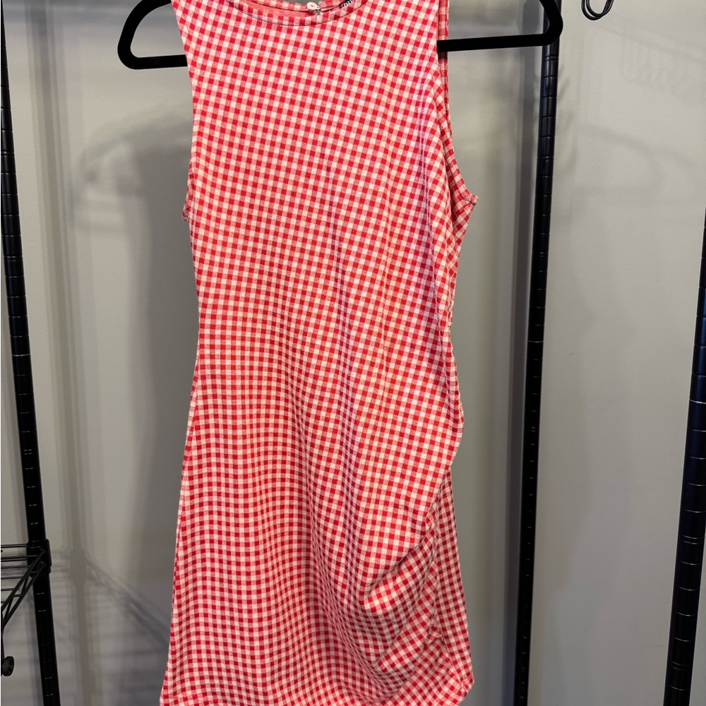 Red and White Gingham Sleeveless Dress